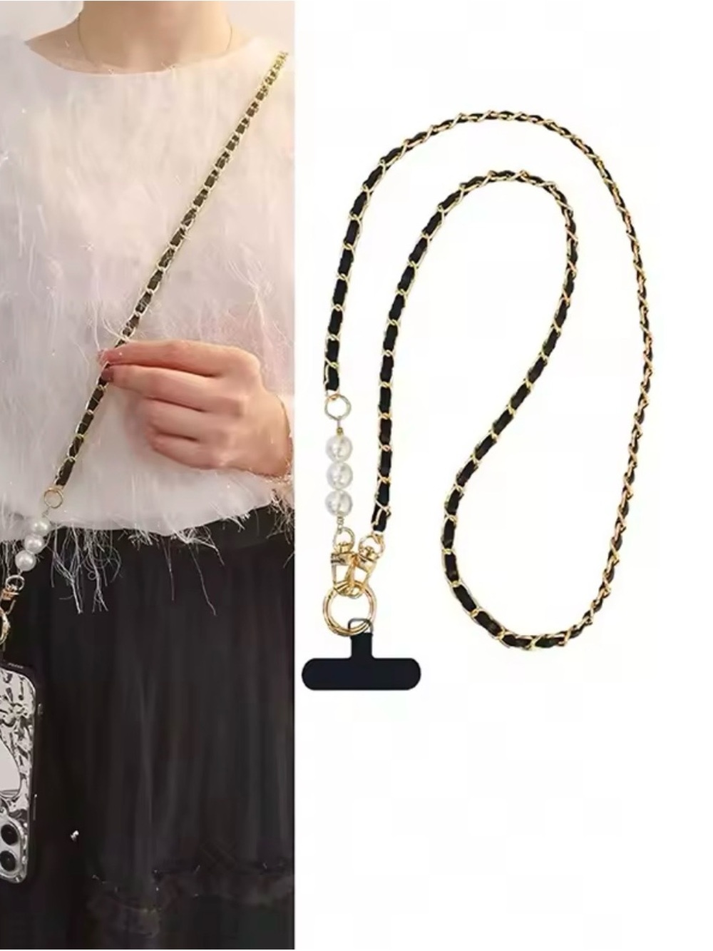Black and Gold Chain Crossbody Phone Strap - Women Accessories - Picture 4 of 4